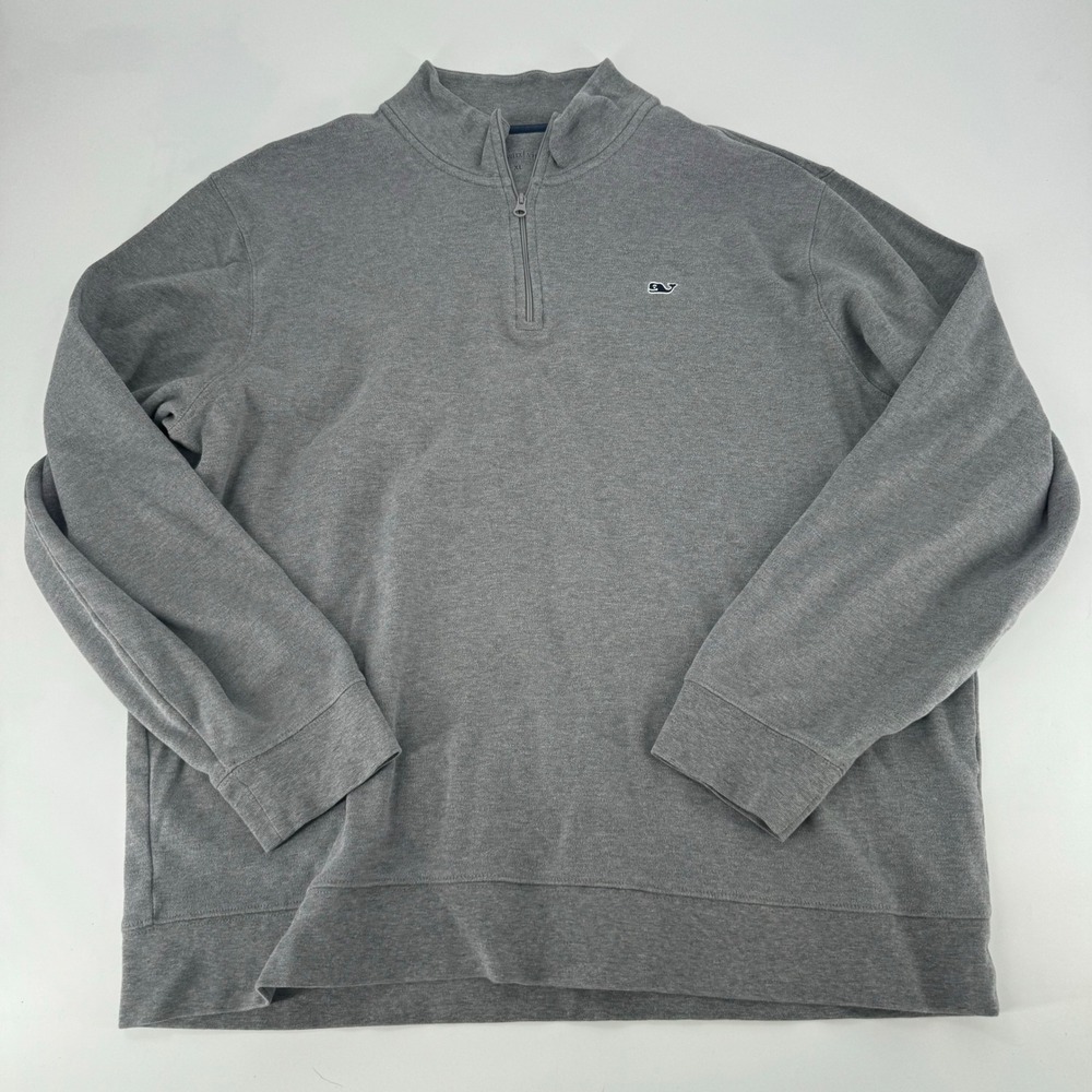 Vineyard Vines Mens XL Gray 100% Pima Cotton Quarter Zip Pullover Sweater Logo